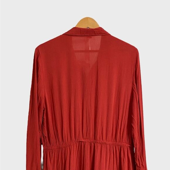 Old Navy Button Front Midi Shirt Dress Size L Crepe Seamed Waist Long Sleeves - Picture 10 of 15